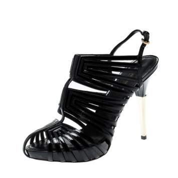 Pre Owned Louis Vuitton Black Patent Leather Strappy Platform Sandals Size 39