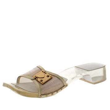 Pre Owned Louis Vuitton White/Transparent Acrylic and Leather Trim Buckle Sandals Size 38.5