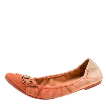 Pre Owned Louis Vuitton Two Tone Denim Buckle Scrunch Ballet Flats Size 37.5