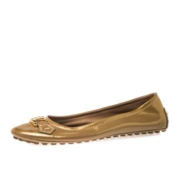 Pre Owned Louis Vuitton Gold Patent Leather Oxford Ballet Flats Size 40.5