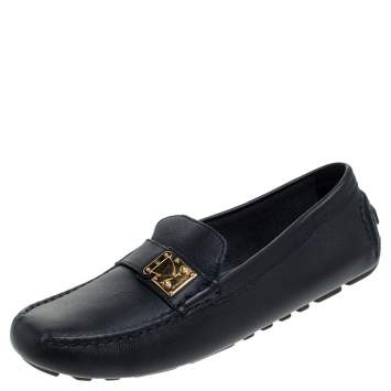 Pre Owned Louis Vuitton Navy Blue Leather Suhali Lombok Driving Loafers Size 37