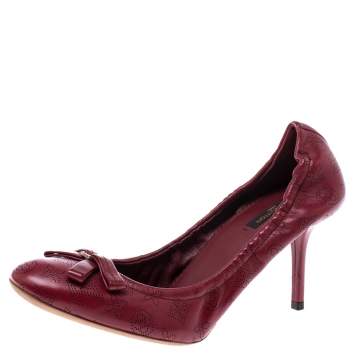Pre Owned Louis Vuitton Red Monogram Perforated Leather Elba Pumps Size 38.5