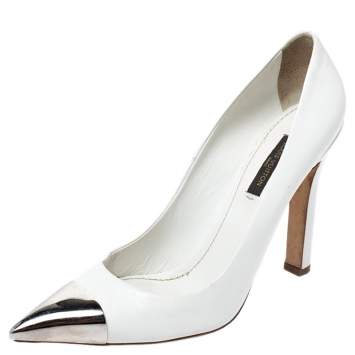 Pre Owned Louis Vuitton White Leather Urban Twist Pointed Toe Pumps Size 37.5