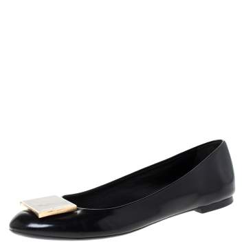 Pre Owned Louis Vuitton Black Glossy Leather Ballet Flats Size 37.5