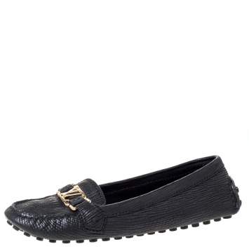 Pre Owned Louis Vuitton Black Textured Leather Oxford Loafers Size 40