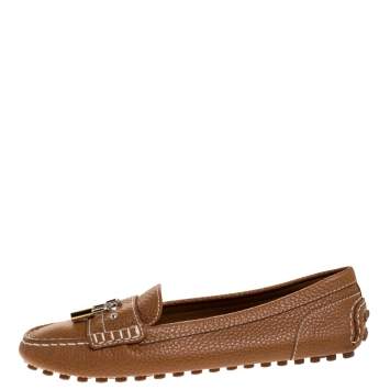 Pre Owned Louis Vuitton Brown Leather Close Up Loafers Size 37