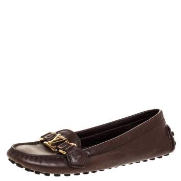 Pre Owned Louis Vuitton Dark Brown Leather Oxford Loafers Size 36