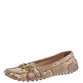 Pre Owned Louis Vuitton Beige/Brown Python Leather Oxford Loafers Size 38