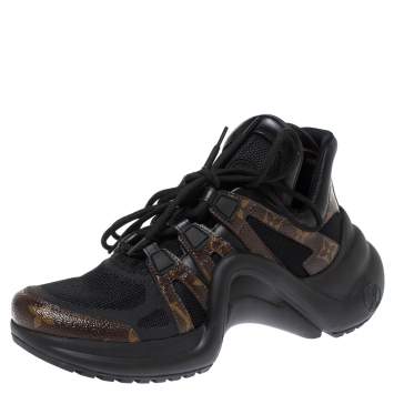 Pre Owned Louis Vuitton Black Monogram Canvas And Mesh LV Archlight Sneakers Size 38