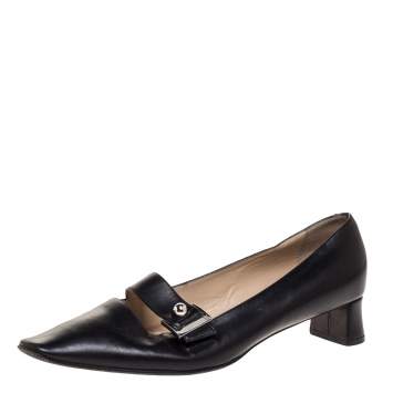 Pre Owned Louis Vuitton Black Leather Buckle Embellished Square Toe Pumps Size 38.5