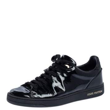 Pre Owned Louis Vuitton Black Patent Leather Frontrow Low Top Sneakers Size 35