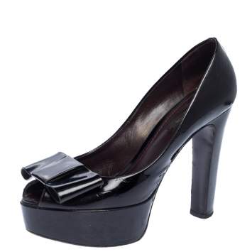 Pre Owned  Louis Vuitton Amarante Monogram Vernis True Peep Toe Platform Pumps Size 37.5