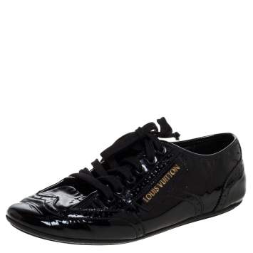 Pre Owned Louis Vuitton Black Patent Brogue Leather Lyrics Lace Up Sneakers Size 38