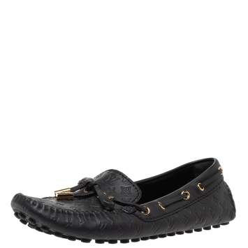 Pre Owned Louis Vuitton Blackk Monogram Embossed Leather Gloria Loafers Size 36