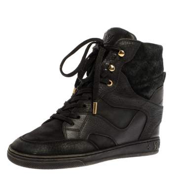 Pre Owned Louis Vuitton Black Monogram Leather And Suede Cliff Top Lace Up Sneakers Size 37