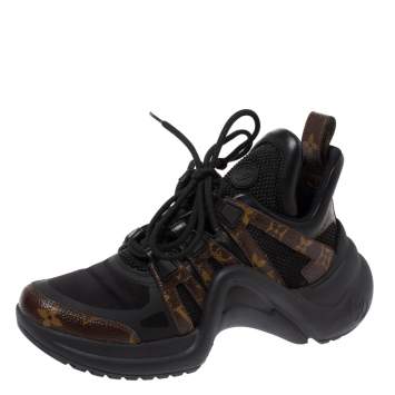 Pre Owned Louis Vuitton Black Monogram Canvas And Mesh LV Archlight Sneakers Size 37.5