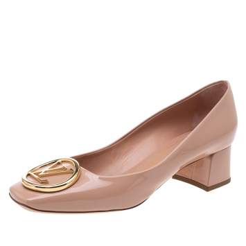 Pre Owned  Louis Vuitton Beige Patent Leather Madeleine Square Toe Pumps Size 41