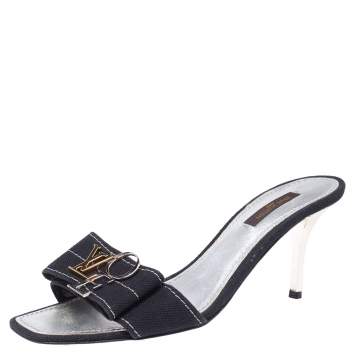 Pre Owned Louis Vuitton Black Canvas Love Bow Slide Sandals Size 37.5