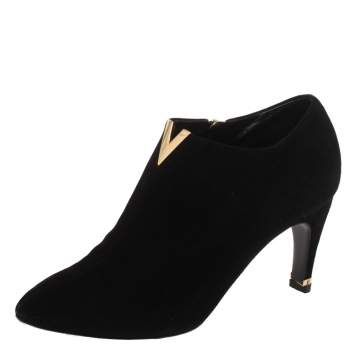 Pre Owned Louis Vuitton Black Suede V Bahiana Booties Size 36