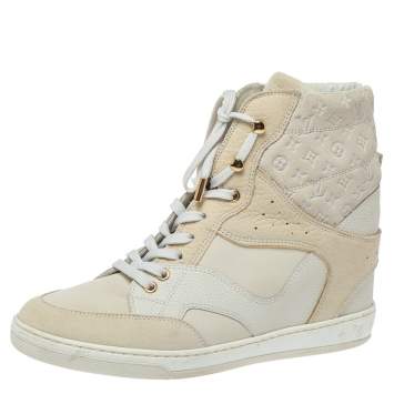 Pre Owned Louis Vuitton Off White Monogram Suede and Leather Cliff Top Sneakers Size 39