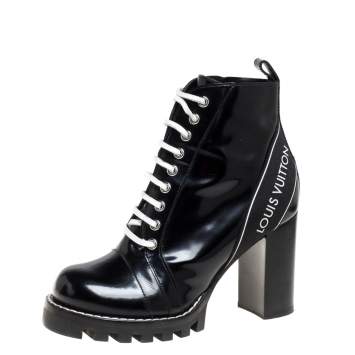 Pre Owned Louis Vuitton Black Leather Star Trail Block Heel Boots Size 38