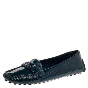 Pre Owned Louis Vuitton Blue Patent Leather Oxford Loafers Size 39