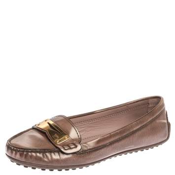 Pre Owned Louis Vuitton Metallic Brown Patent Leather Penny Loafers Size 37