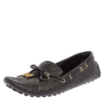 Pre Owned Louis Vuitton Black Monogram Empreinte Leather Gloria Flat Loafers Size 38.5