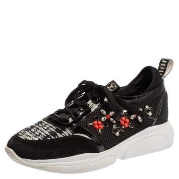 Pre Owned Louis Vuitton Black Patent Leather And Mesh Crystal Embellished Low Top Sneakers Size 39