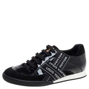 Pre Owned Louis Vuitton Black Patent And Suede Leather Low Top Sneakers Size 35