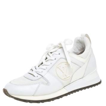 Pre Owned Louis Vuitton White Mesh, Leather and Patent Leather Run Away Lace Up Sneakers Size 37