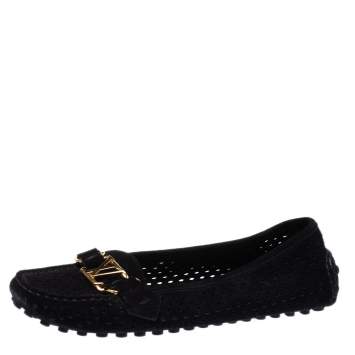 Pre Owned Louis Vuitton Black Perforated Suede Oxford Loafers Size 36.5