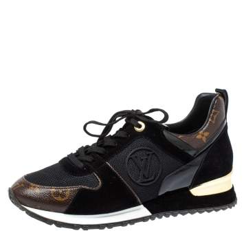 Pre Owned Louis Vuitton Black Monogram Canvas, Leather and Mesh Run Away Lace Up Sneakers Size 40