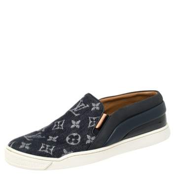 Pre Owned Louis Vuitton Blue Monogram Denim Tempo Slip On Sneakers Size 38.5