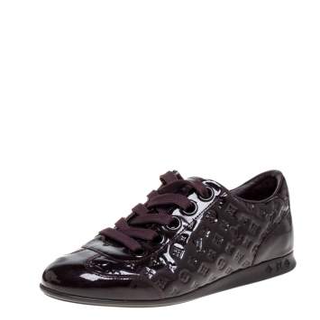 Pre Owned Louis Vuitton Burgundy Monogram Patent Leather Low Top Sneakers Size 35.5