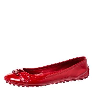 Pre Owned Louis Vuitton Red Patent Leather Oxford Ballet Flats Size 35