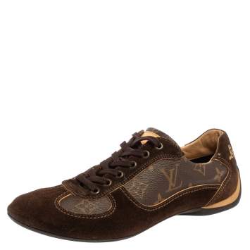Pre Owned Louis Vuitton Brown Monogram Canvas And Suede Leather Energie Low Top Sneakers Size 38