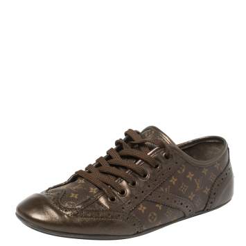 Pre Owned Louis Vuitton Monogram Canvas and Brogue Leather Lyrics Low Top Sneakers Size 35.5