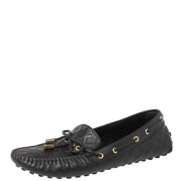 Pre Owned Louis Vuitton Black Monogram Empreinte Leather Gloria Flat Loafers Size 40