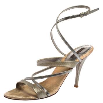 Pre Owned Louis Vuitton Grey Python Embossed And Leather Strappy Sandals Size 40