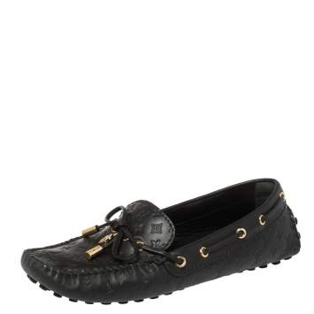 Pre Owned Louis Vuitton Black Monogram Leather Gloria Flat Loafers Size 37