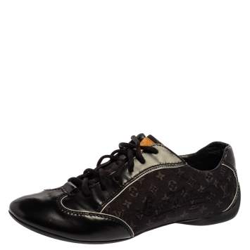 Pre Owned Louis Vuitton Black Monogram Canvas and Leather Mini Lin Lace Sneakers Size 39