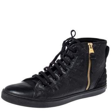 Pre Owned Louis Vuitton Black Monogram Empreinte Leather And Suede Punchy High Top Sneakers Size 38