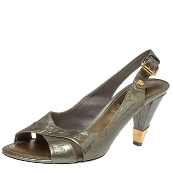 Pre Owned Louis Vuitton Grey Monogram Patent Leather No Doubt! Slingback Sandals Size 37
