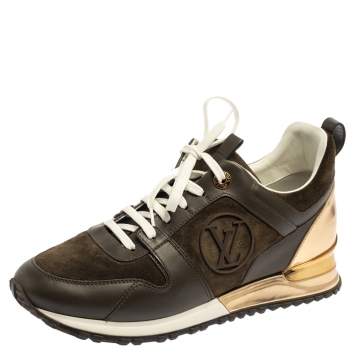 Pre Owned Louis Vuitton Military Green Leather And Suede Run Away  Sneakers Size 39