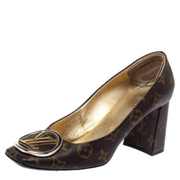 Pre Owned Louis Vuitton Brown Monogram Canvas Madeleine Pumps Size 39.5