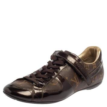 Pre Owned Louis Vuitton Brown Monogram Canvas And Patent Leather Sneakers Size 37