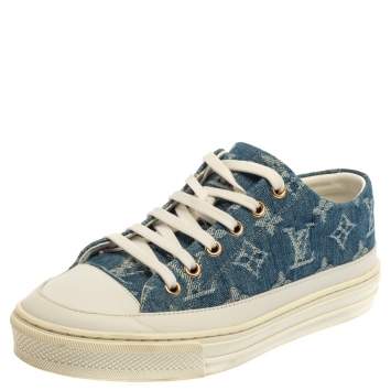 Pre Owned Louis Vuitton Blue/White Monogram Denim Stellar Low Top Sneakers Size 36.5