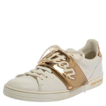 Pre Owned Louis Vuitton White/Gold Leather Frontrow Low Top Sneakers Size 39