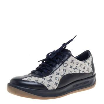 Pre Owned Louis Vuitton Blue/Grey Canvas And Leather Mini Lin Sneakers Size 40
